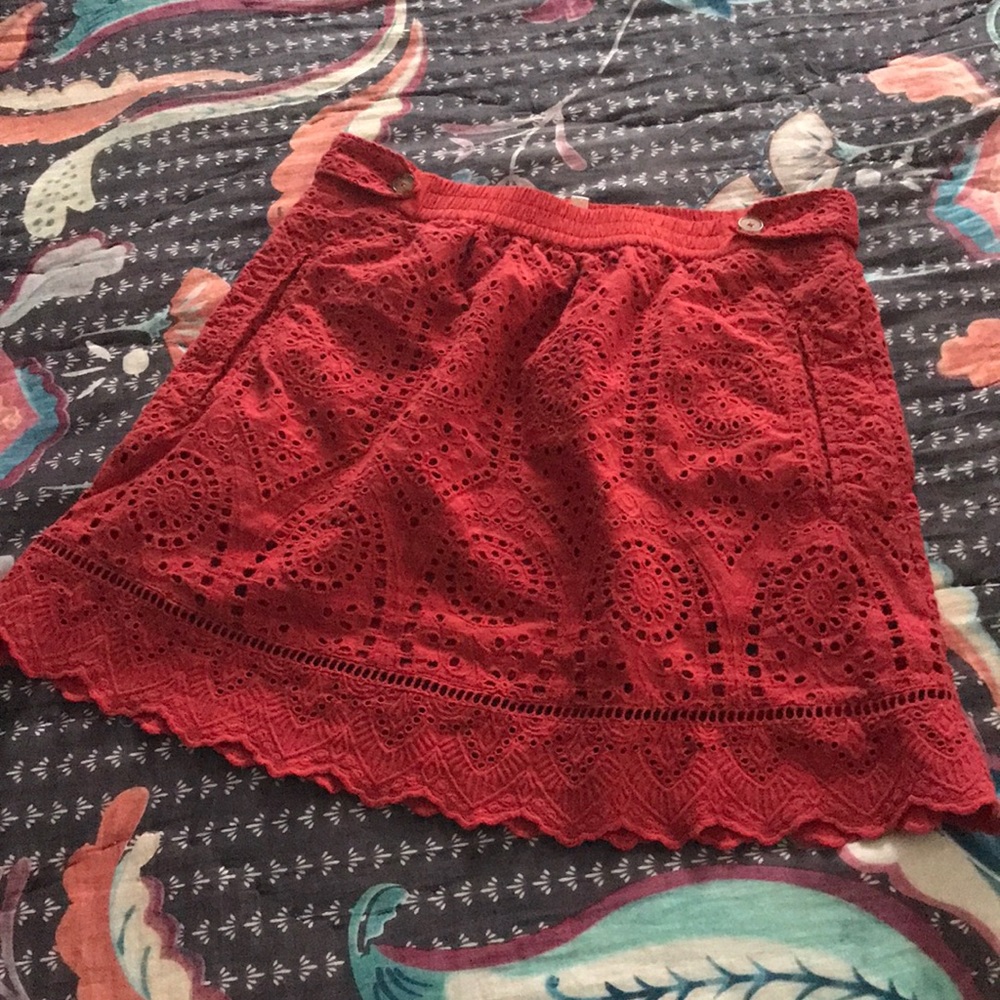 Gorgeous lined coral red lace Sezane miniskirt 36 💅